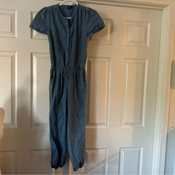 Gap Denim Girls Jumpsuit Size XL Regular Blue Pockets Cuffs Drawstring - Picture 1 of 10